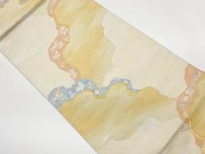 道長取に草花模様織出し袋帯